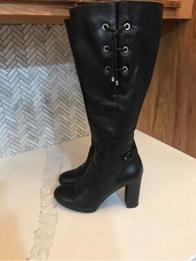 Aquatalia Womens Black Leather Boots Size 8 Tall Knee High